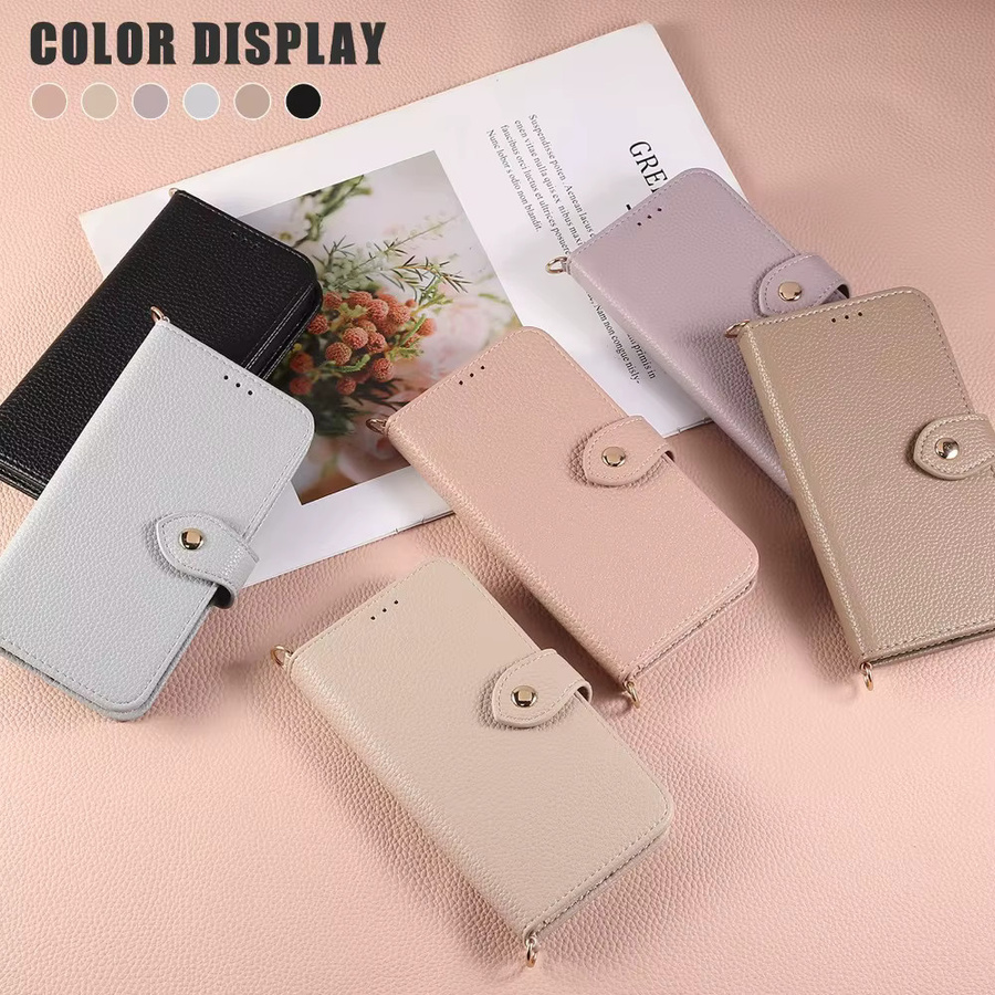 Beige Flip-Lederhülle für Apple iPhone mit Spiegel, Geldbörse und Kartenhalter als Crossbody-Telefonhülle - Bild 5