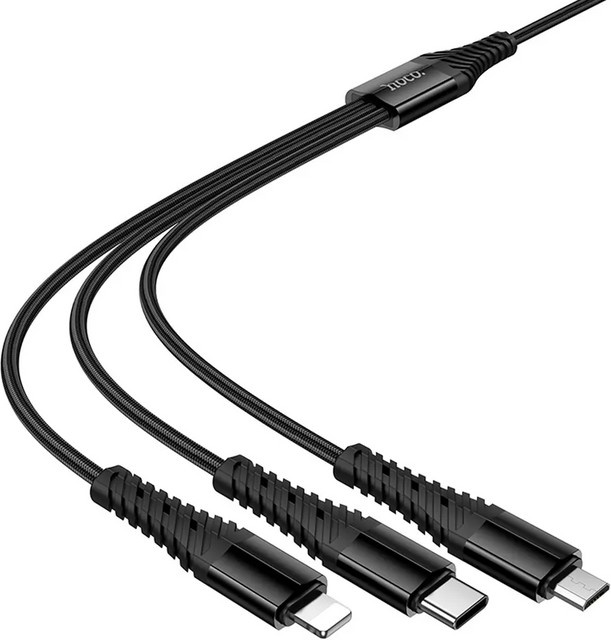 HOCO X123 3in1 Ladekabel mit USB-A oder USB-C auf Lightning, Micro-USB und USB-C, 10W, 1m, Schwarz - Bild 1