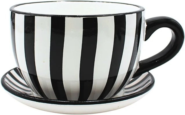 Dekohelden24 Keramik Pflanztopf Schwarz-Weiß-Gestreift B/T/H: 20 x 15 x 12 cm - Bild 1