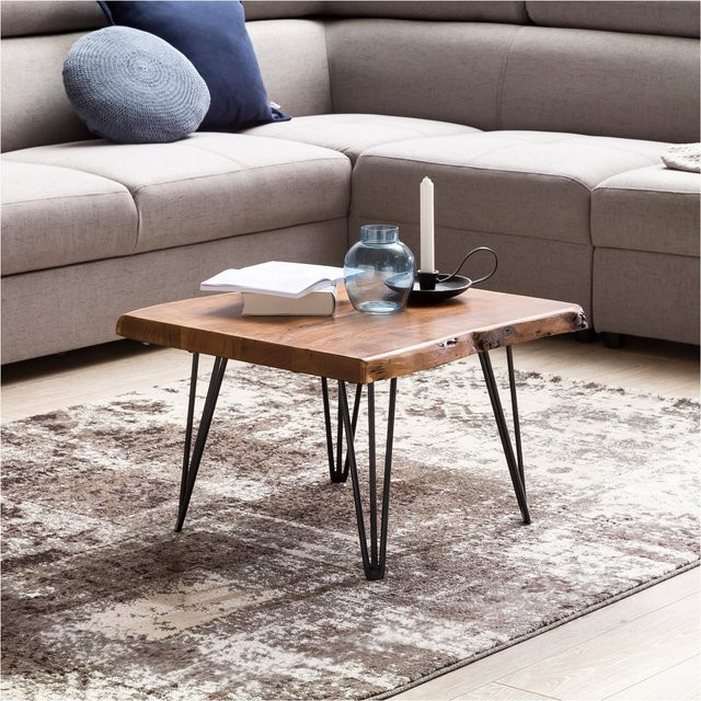 Couchtisch mit Baumkante aus Sheesham Massivholz und Metallbeinen in Braun, B/T/H: 56 x 38 x 51 cm, von Finebuy - Bild 1