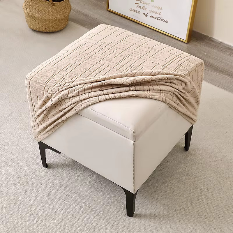 WANERQU Ottomane Abdeckung aus Jacquard in Beige, elastischer Hockerbezug im modernen Design - Bild 2