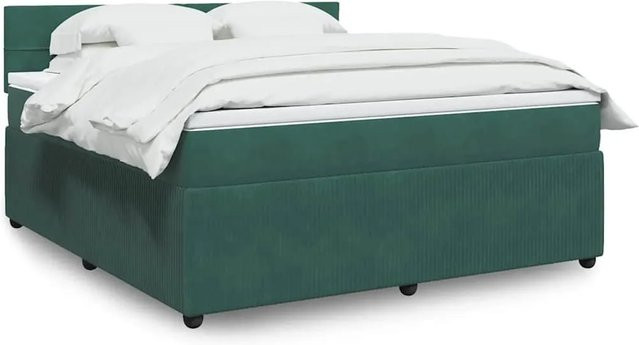 vidaXL Boxspringbett mit Matratze Dunkelgrün aus Samt mit USB-Ladeport und Unterbettbeleuchtung B/T: 180 x 200 cm - Bild 1