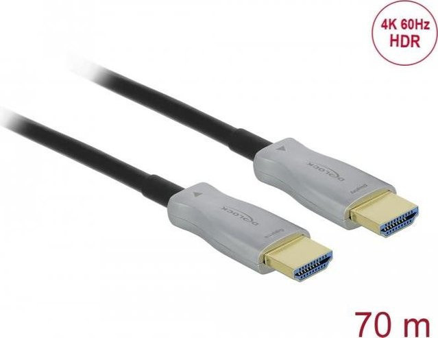 Delock Highspeed HDMI Glasfaser-Kabel Active Optical Cable (AOC) in Schwarz und Grau, 70 m, unterstützt 4K UHD, HDMI-A Stecker mit vergoldeten Kontakten - Bild 1