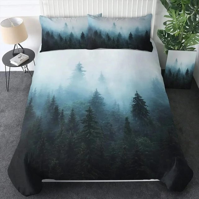 Bettwäscheset Lodestar Smoky Mountain Misty Forest mit Bettbezug und Kissenbezug, Blau, B/H: 200 x 230 cm - Bild 1