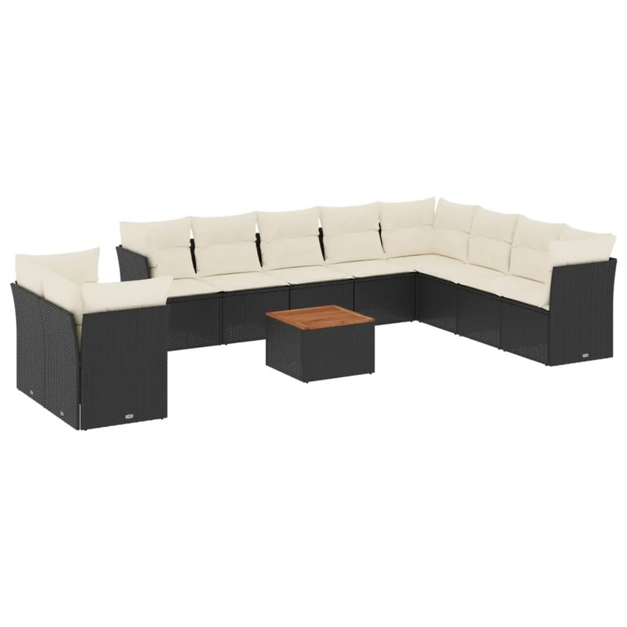 vidaXL 11-teilige Garten-Sofagarnitur in L-Form aus Polyrattan mit Kissen und Tisch in Schwarz - Bild 2