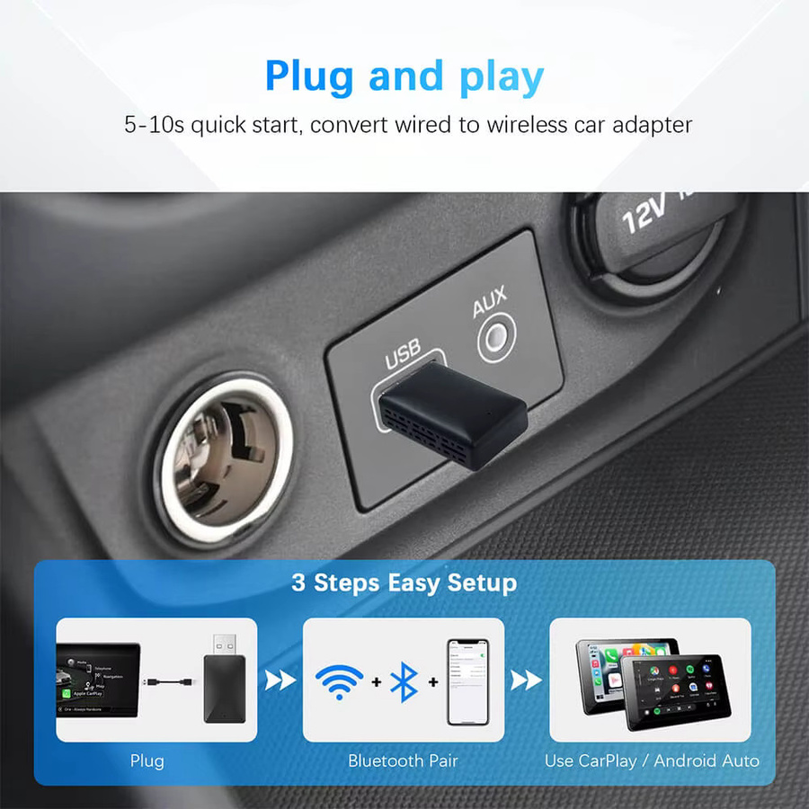 EzoneTronics Mini 2-in-1 Wireless CarPlay Dongle und Android Auto Adapter AI Smart Box in Schwarz - Bild 3