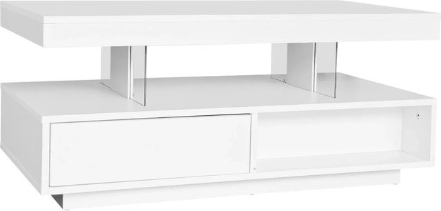 okwish Couchtisch in Weiß mit 4 Glasplatten, 2 Schubladen und Fächern, Hochglanz, B/T/H: 95 x 50 x 42,5 cm - Bild 1