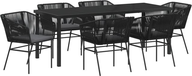 vidaXL 7-teiliges Garten-Ess-Set aus Poly-Rattan in Schwarz mit Kissen und pulverbeschichtetem Stahlrahmen - Bild 1