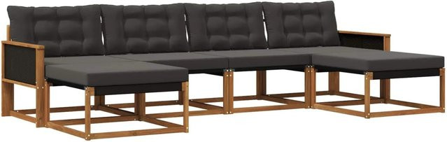 vidaXL Outdoor-Sofagarnitur aus massivem Akazienholz mit Textilene und 6 Kissen in Schwarz und Natur - Bild 1