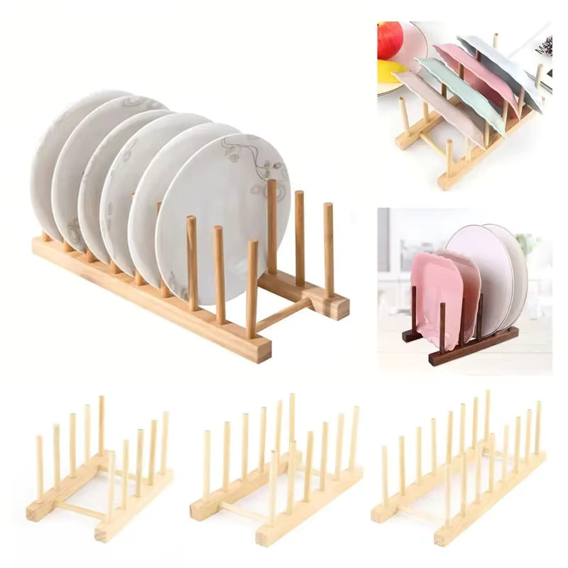 Multifunktionales Küchen-Abtropfgestell aus Holz in Weiß zur Aufbewahrung von Schüsseln und Tellern - Bild 3