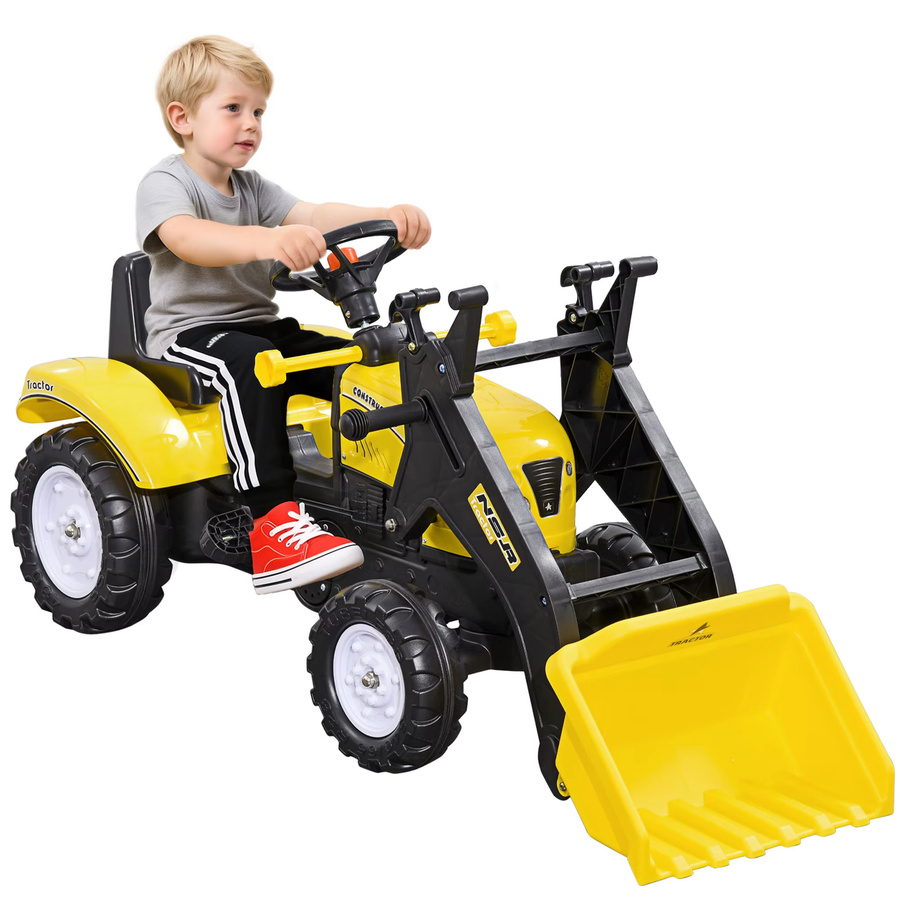 HOMCOM Bagger Radlader Aufsitzbagger mit Schaufel und Ablagefach ab 3 Jahren Gelb Schwarz - Bild 3