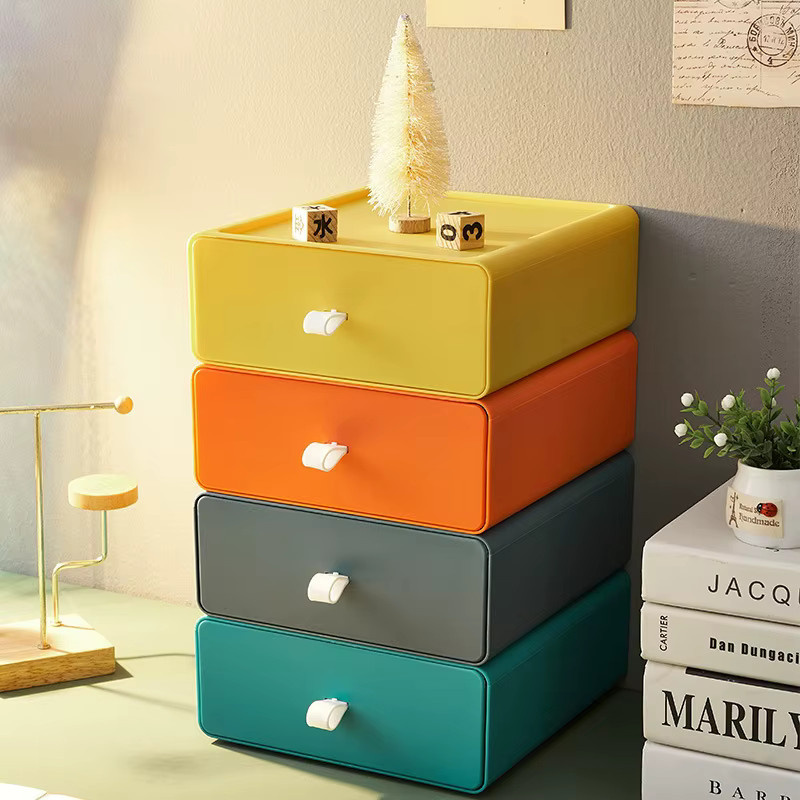 Stapelbare Kunststoff-Aufbewahrungsbox für Schreibtisch und Make-up in Blau und Multicolour - Bild 2