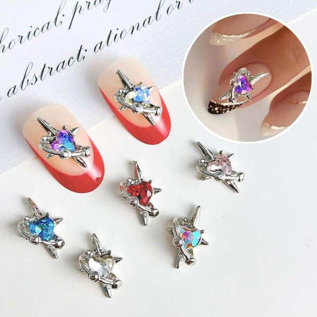 10 Stück Kreuz Nagel Charms, Silber, Kristall, Metalllegierung - Bild 1