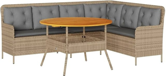 vidaXL 2-teilige Garten-Sofagarnitur mit Kissen und Couchtisch aus Poly Rattan in Beige - Bild 1