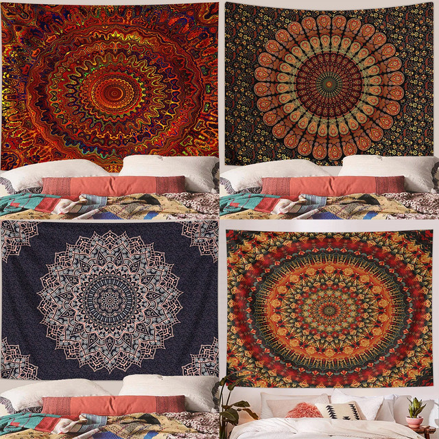 VIKAMA Indischer Mandala-Wandteppich in Multicolour, Boho-Wandbehang mit geometrischem Design, B/H: 60 x 40 cm - Bild 1