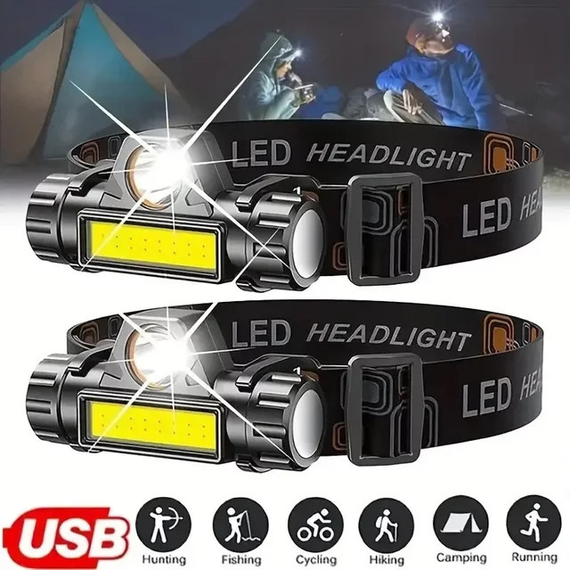 XIWANGFIRE Wiederaufladbare LED-Stirnlampe mit XPE-COB-Arbeitsleuchte und Schwanzmagnet in Schwarz - Bild 1