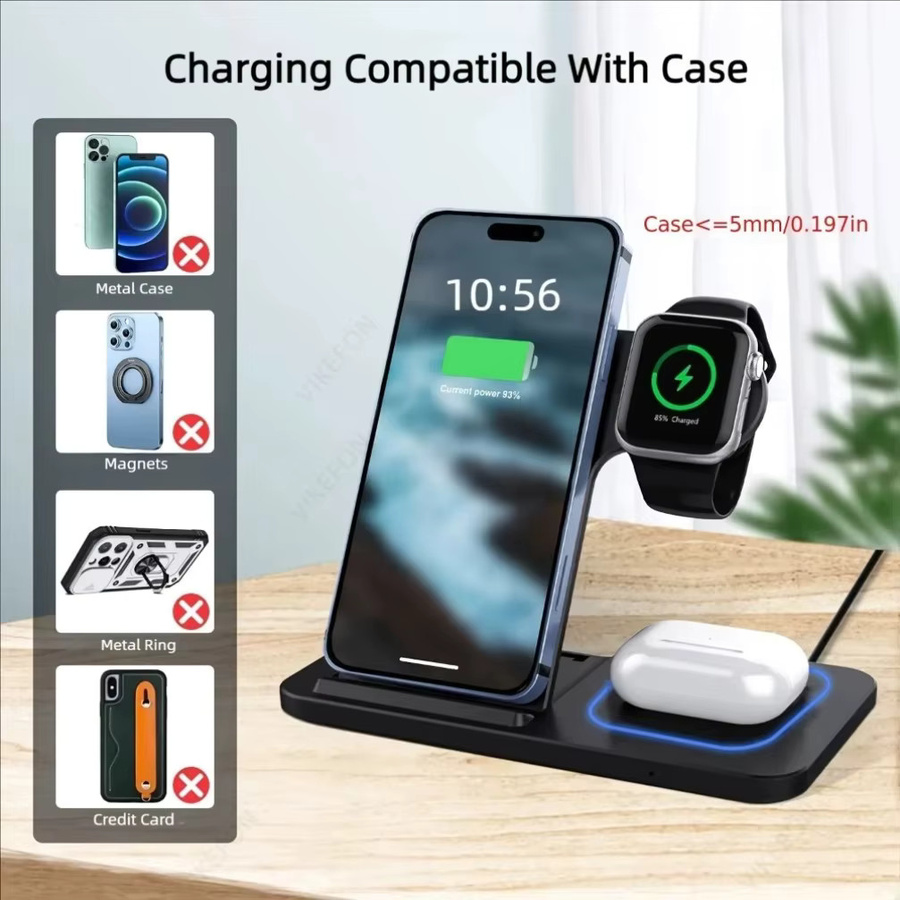 VIKEFON Faltbare 3-in-1 Kabellose Schnelllade-Station für iPhone, iWatch und AirPods Pro/3, iOS-kompatibel, Weiß oder Schwarz - Bild 3