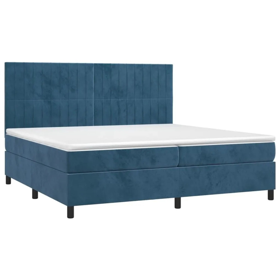 vidaXL Boxspringbett mit Matratze in Dunkelblau, Hybridbett aus Samt mit LED-Unterbettbeleuchtung und USB-Ladeanschluss, B/T: 200 x 200 cm - Bild 2