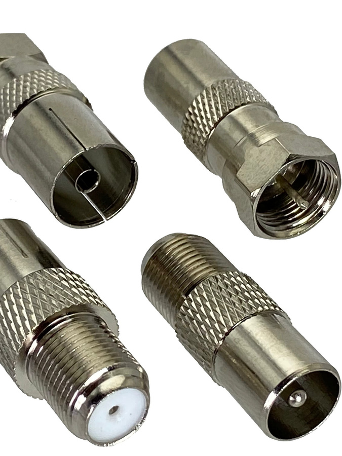 Koaxial-Adapter F TV auf IEC PAL DVB-T Stecker und Buchse, Straight RF Adapter in Silber - Bild 3