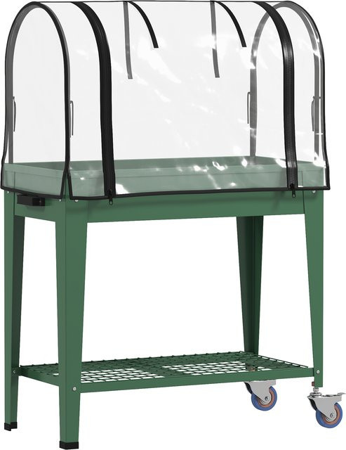 Outsunny Hochbeet auf Rollen mit PVC-Gewächshausabdeckung und Regal in Grün, B/T/H: 80 x 40 x 120 cm - Bild 1