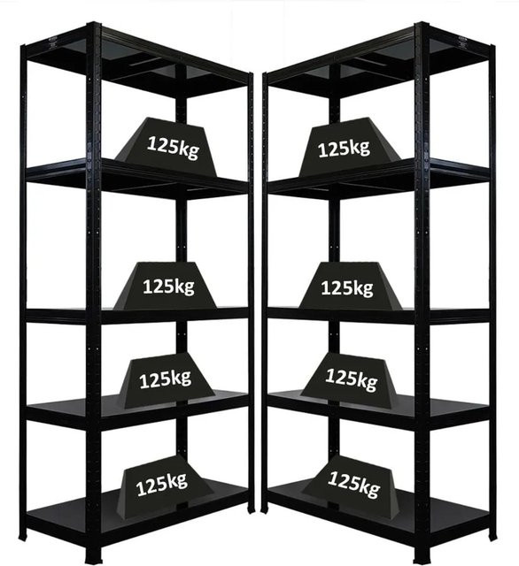 2er Set PROREGAL Schwerlastregal Ragnar Schwarz mit 5 Stahlplatten-Ebenen, H x B x T: 180 x 90 x 40 cm - Bild 1