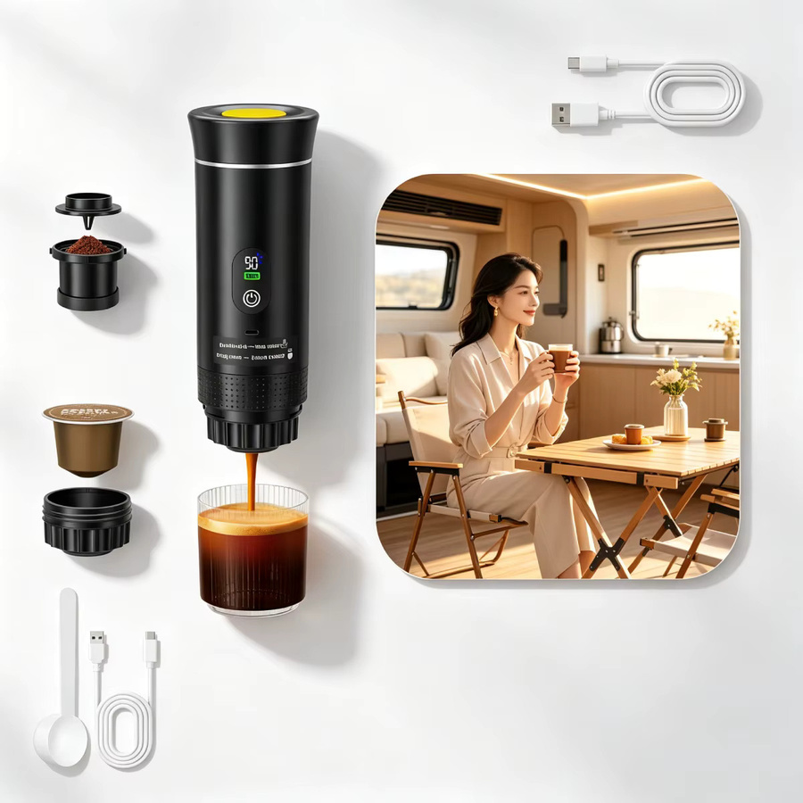 Rbefeuly 3-in-1 Elektrische Espressomaschine als tragbare Mini-Kapselmaschine in Weiß - Bild 2