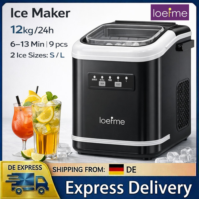Loefme Tragbare Eiswürfelmaschine in Grün mit LED-Anzeige, 12 kg Kapazität pro 24 Stunden, 1,4 l Wassertank und wählbarer Eisgröße - Bild 1