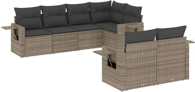 vidaXL 7-teilige Garten-Sofagarnitur in Grau aus Poly-Rattan mit Sitzkissen und Stauraum - Bild 1