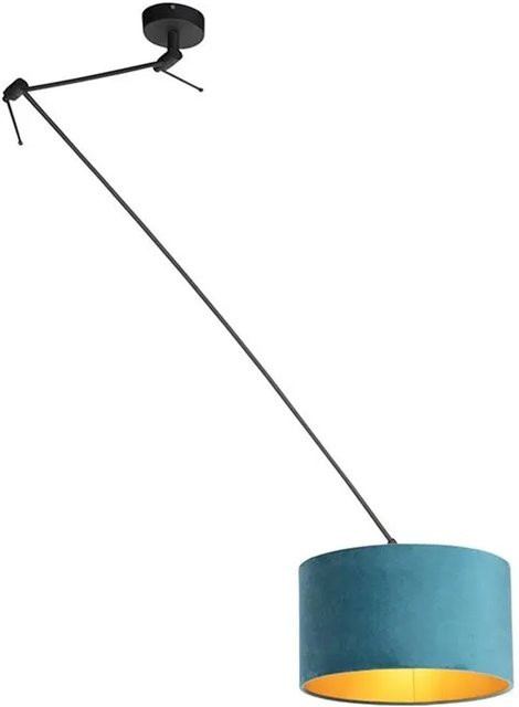 QAZQA Hängelampe mit Veloursschirm in Blau und Gold, Zylinderform, Durchmesser: 35 cm - Bild 1