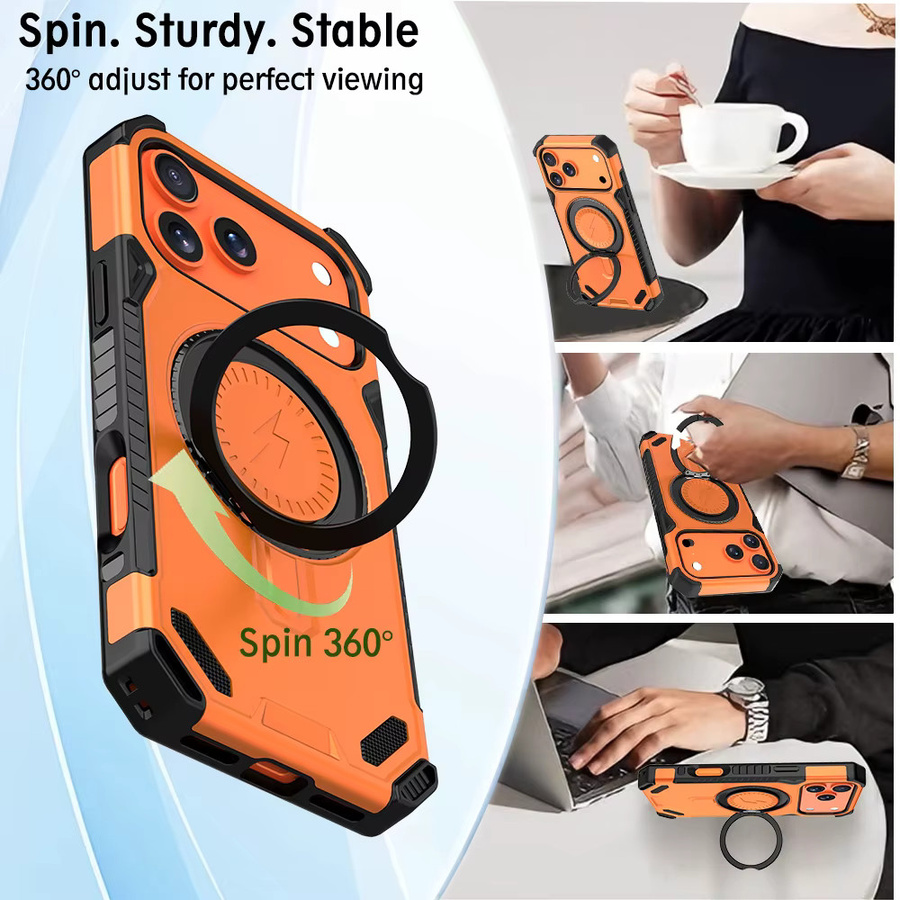 WSSHE Schutzhülle für iPhone 17 16 Pro Max mit farbigem Ringhalter und magnetischer Halterung in Orange - Bild 2