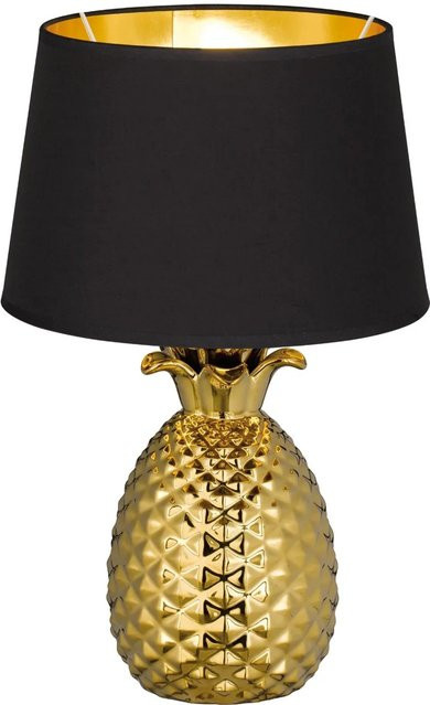 Trio Tischleuchte Pineapple in Gold mit Stoffschirm, E27, Höhe: 43 cm, Breite: 28 cm, Tiefe: 28 cm - Bild 1
