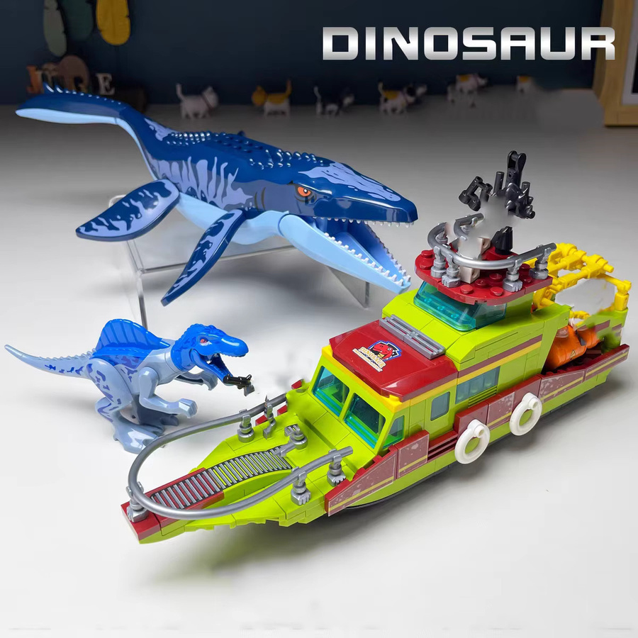 Mengwoha Jurassic Welt Mosasaurus Angriff Schiff Bausteine Set mit Dinosaurier und Fahrzeugen in Mehrfarbig - Bild 3