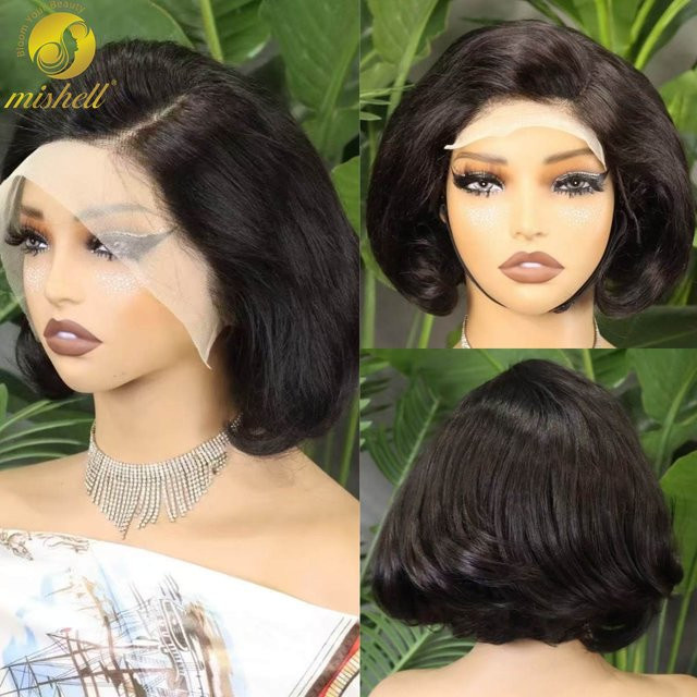 MISHELL Perücke, Pixie Cut Bob, Remy Echthaar, wellig, Damen - Bild 1