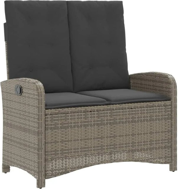vidaXL Gartenbank aus Poly Rattan mit Kissen in Grau, verstellbar mit Armlehnen, B/T/H: 105 x 59 x 93 cm - Bild 1