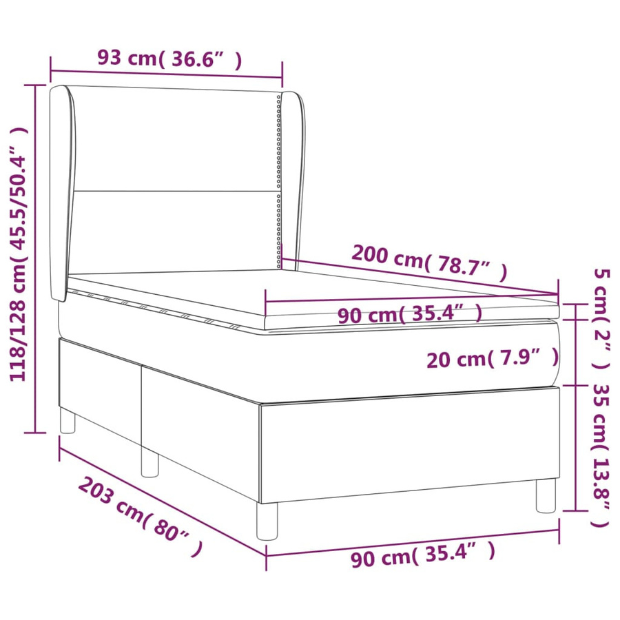 vidaXL Boxspringbett mit Matratze Blau, Hybrid-Bett mit Taschenfederkern aus Stoff, B/T: 90 x 200 cm - Bild 3
