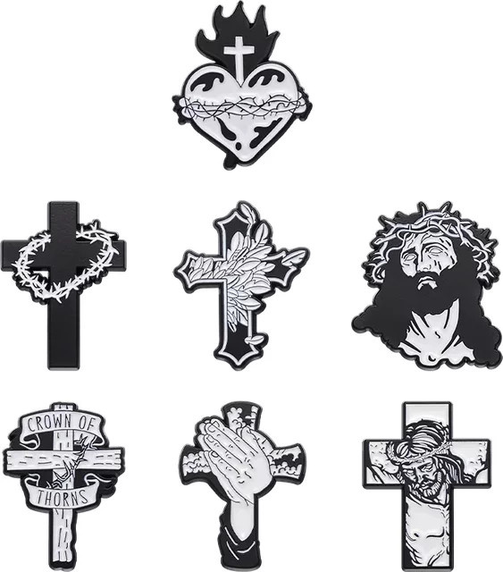XioMara Brosche Jesus Kreuz, Schwarz Emaille, Damen - Bild 1