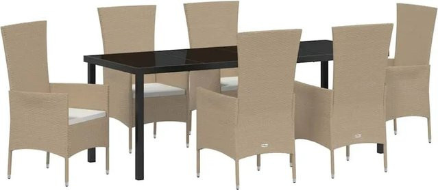 vidaXL Garten Essgruppe 7-teilig aus Poly-Rattan und Stahl in Beige mit Kissen und Glastisch - Bild 1