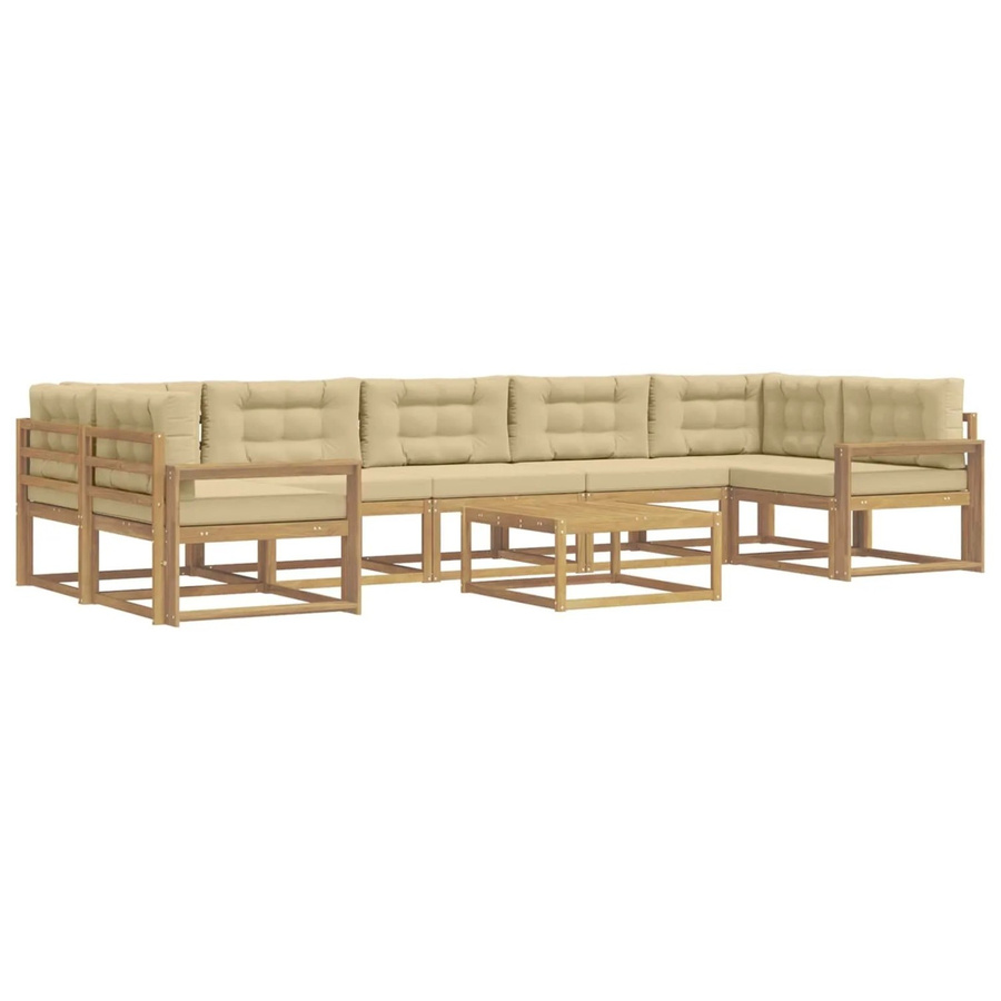 vidaXL Outdoor-Sofagarnitur in L-Form aus Akazienholz mit Kissen, Weiß und Beige - Bild 2