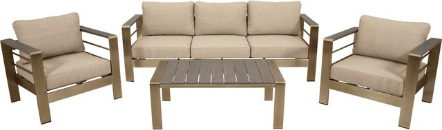 DEGAMO Lounge Set CANNES 4-teilige Loungegruppe aus gebürstetem Aluminium und Kunstholz in Grau mit hellgrauen Polstern - Bild 1