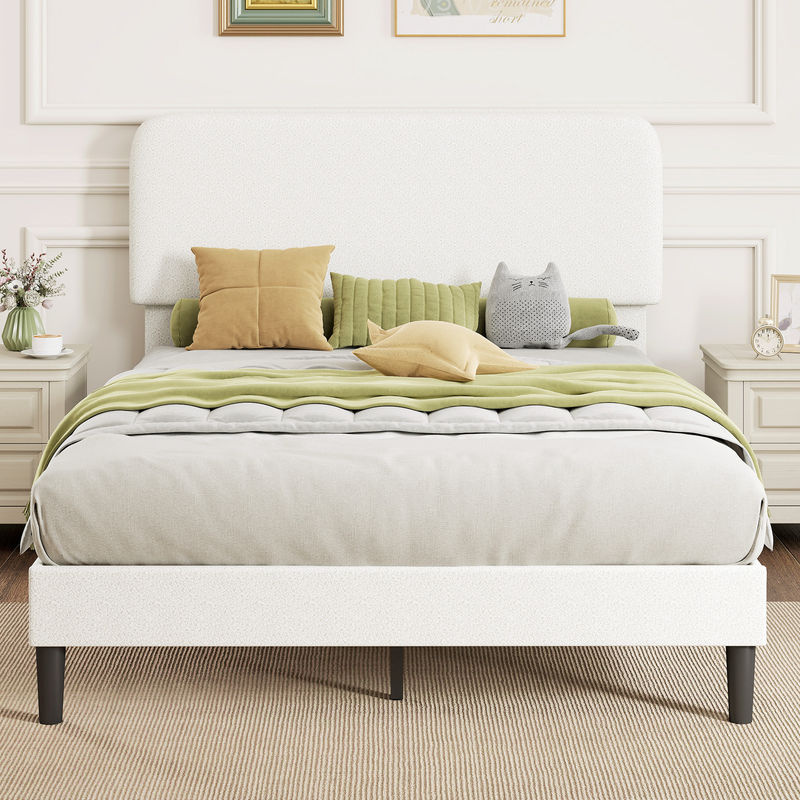 HOMCOM Doppelbett aus Metall mit gepolstertem Teddy-Fleece-Kopfteil in Weiß, B/T/H: 140 x 200 cm - Bild 2