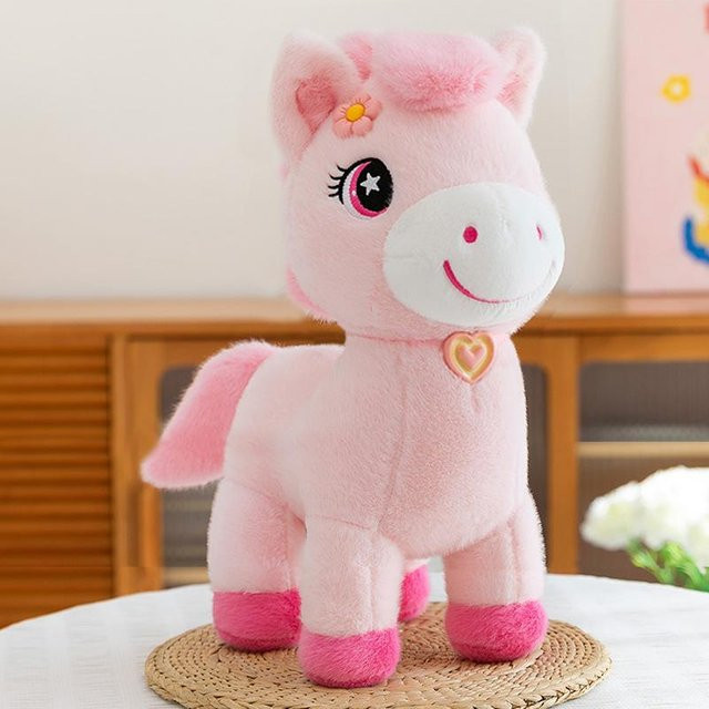 Rosa Pony-Puppe Pfirsichblüten-Pferd, Plüschtier, 50cm - Bild 1