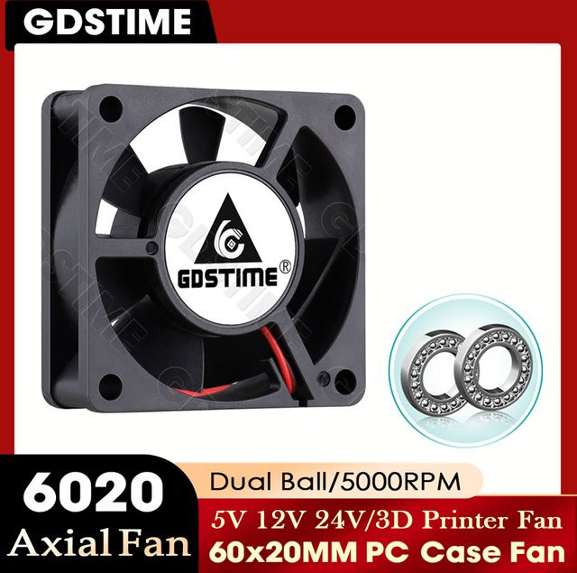 GDSTIME Axiallüfter 6020 Gehäuselüfter für PC, CPU-Kühler und 3D-Drucker, Schwarz, B: 6,0 cm, T: 6,0 cm, H: 2,0 cm - Bild 1