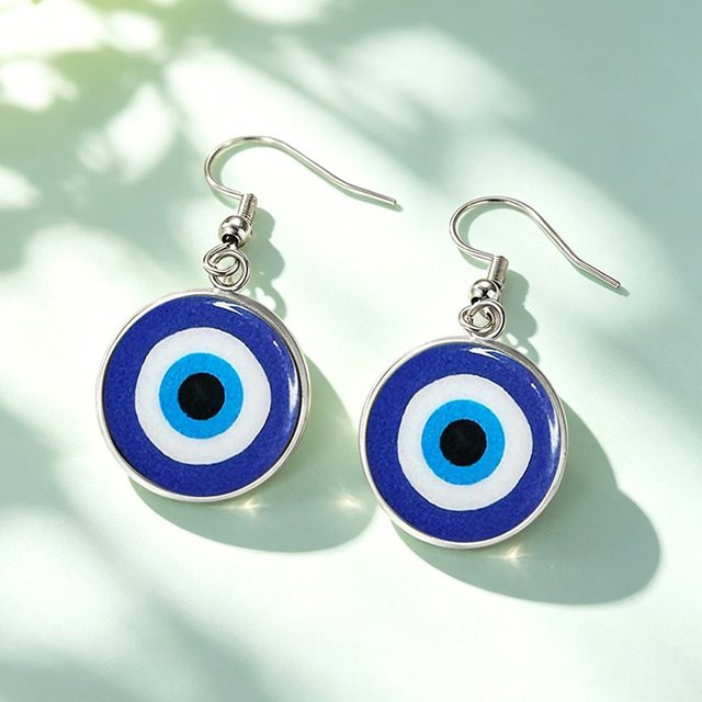 konminry Ohrringe, blaue Augen-Glaskuppel, Silber, Damen, Vintage - Bild 1