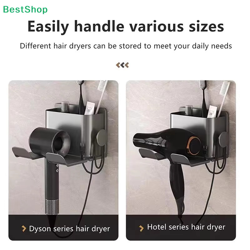 HNKMP Haartrocknerhalter Wandhalterung mit Regal als Organizer für Föhn und Glätteisen für das Badezimmer - Bild 4