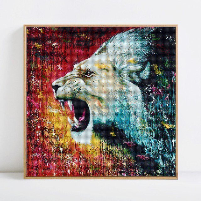 FIYO Diamant-Malerei Animals Mosaik-Bild mit runden Steinen, Grau/Mehrfarbig, B/H: 30 x 30 cm - Bild 1