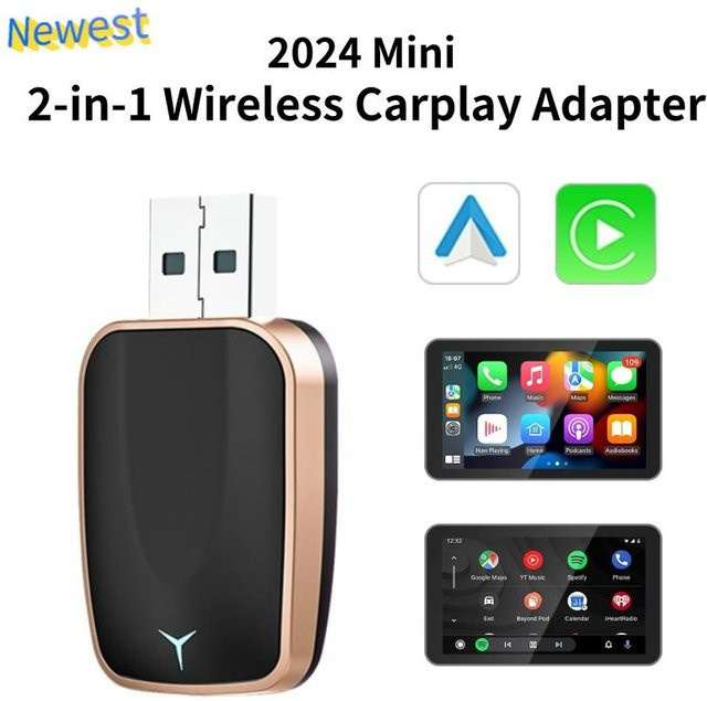 YJMP 2 in 1 Wireless Carplay AI Box mit Android Auto und 5G WIFI für iPhone und Android, Schwarz - Bild 1