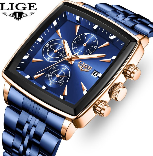 LIGE Chronograph Armbanduhr, Quarz, Edelstahl, Blau, Herren - Bild 1