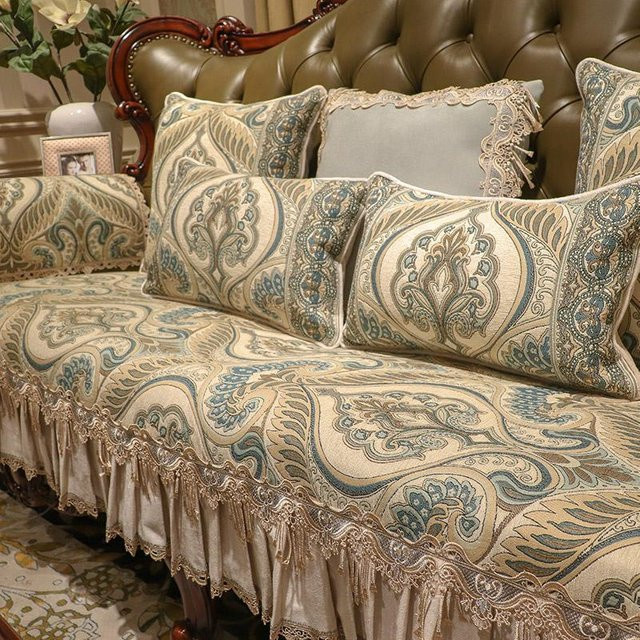 Yiran Furniture Retro Chenille Sofabezug in Beige mit Jacquard-Muster und rutschfester Oberfläche für dein Wohnzimmer, Armlehnenbezug Breite: 50 cm, Tiefe: 60 cm - Bild 1