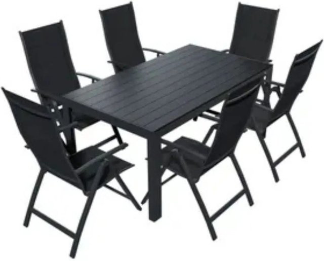 Lex Alu Gartensitzgruppe 7-teilig in Anthrazit und Schwarz aus Aluminium und Textil - Bild 1