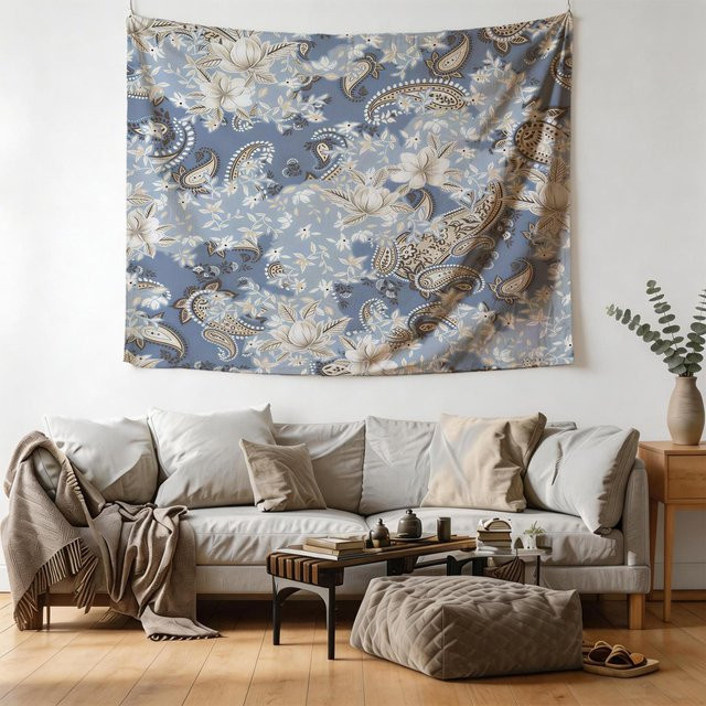 Bohemian Paisley-Print Wandteppich von JMG Household Supplies in Blau mit floralem Design, Breite: 150 cm, Höhe: 130 cm - Bild 1